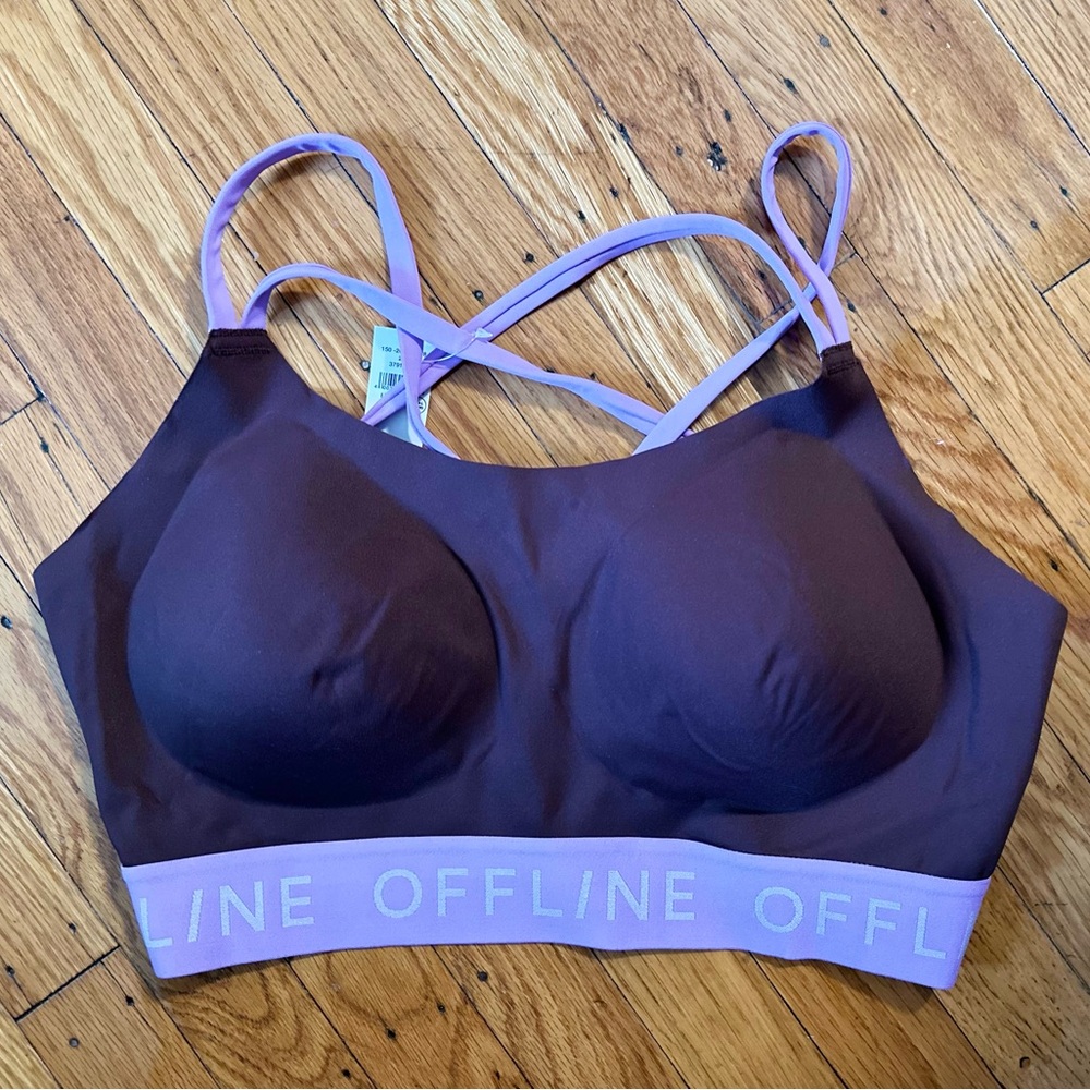 Offline by Aerie Goals Logo Strappy Sports Bra